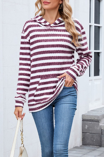 Striped Printed Long Sleeved Hooded Sweatshirt