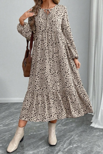 Floral Print Long Sleeved Ruffle Edge Dress