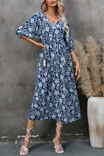 Bohemian V-Neck Printed Beach Dress