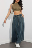 Elastic High Waisted Casual Denim Skirt
