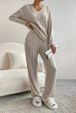 Solid Color Long Sleeved Top Straight Leg Pants Two-Piece Set