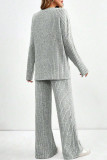 V-Neck Long Sleeved Top Straight Leg Pants Two-Piece Set
