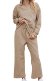 Solid Color Lapel Sweatshirt Elastic Pants Two-Piece Set