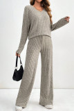 V-Neck Long Sleeved Top Straight Leg Pants Two-Piece Set