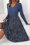 Small Floral Print Patchwork Long Sleeved Dress