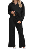 Solid Color Lapel Sweatshirt Elastic Pants Two-Piece Set