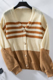 V-Neck Striped Knitted Long Sleeved Cardigan Sweater