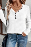 V-Neck Button Pineapple Grid Long Sleeved T-shirt