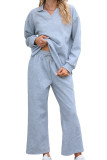 Solid Color Lapel Sweatshirt Elastic Pants Two-Piece Set