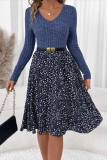 Small Floral Print Patchwork Long Sleeved Dress