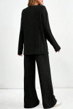 V-Neck Long Sleeved Top Straight Leg Pants Two-Piece Set
