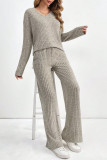 V-Neck Long Sleeved Top Straight Leg Pants Two-Piece Set
