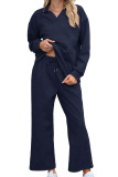 Solid Color Lapel Sweatshirt Elastic Pants Two-Piece Set