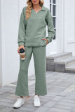 Solid Color Lapel Sweatshirt Elastic Pants Two-Piece Set