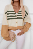 V-Neck Striped Knitted Long Sleeved Cardigan Sweater