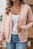 Solid Color Long Sleeved Ruffled Cardigan Jacket