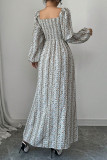 Square Neck Lantern Long Sleeved Dress