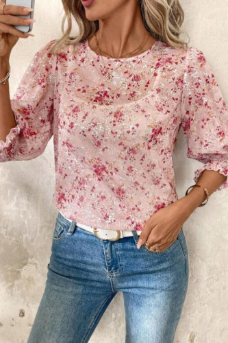 Loose Lantern Long Sleeved Round Neck Printed Shirt