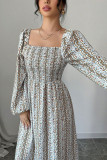 Square Neck Lantern Long Sleeved Dress