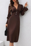 V-Neck Ruffled Long Sleeved Shirt Dress