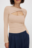 Solid Color Hollow Twisted Long Sleeved T-Shirt