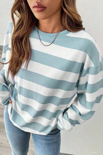 Round Neck Loose Striped Long Sleeved T-Shirt