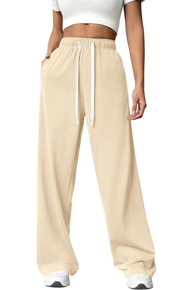 Solid Color High Elastic Waist Wide Leg Pants