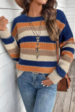 Round Neck Striped Printed Long Sleeved Sweater