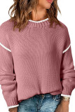 Solid Color Long Sleeved Knitted Round Neck Sweater