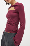 Solid Color Hollow Twisted Long Sleeved T-Shirt