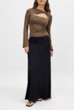 Solid Color Hollow Twisted Long Sleeved T-Shirt