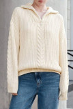 Solid Color Lapel Zipper Long Sleeved Knitted Sweater