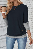 Round Neck Long Sleeved Button Knit T-Shirt