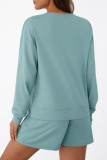 Solid Color Long Sleeved Sweatshirt Shorts Two-Piece Set
