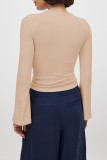 Solid Color Hollow Twisted Long Sleeved T-Shirt
