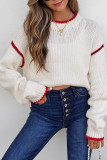 Solid Color Long Sleeved Knitted Round Neck Sweater