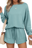 Solid Color Long Sleeved Sweatshirt Shorts Two-Piece Set