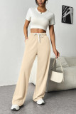 Solid Color High Elastic Waist Wide Leg Pants