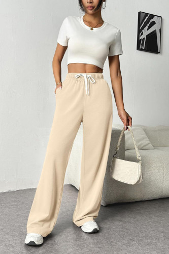 Solid Color High Elastic Waist Wide Leg Pants