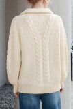 Solid Color Lapel Zipper Long Sleeved Knitted Sweater