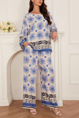 Bohemian Long Sleeved Shirt Long Pants Two-Piece Set