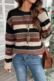 Round Neck Striped Printed Long Sleeved Sweater