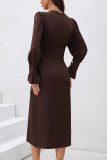 V-Neck Ruffled Long Sleeved Shirt Dress
