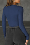 V-Neck Hollowed Out Long Sleeved Solid Color Shirt