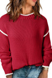 Solid Color Long Sleeved Knitted Round Neck Sweater
