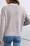Lace V-neck Long Sleeved Knitted Sweater