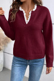 Lace V-neck Long Sleeved Knitted Sweater