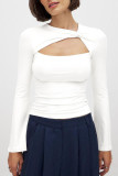 Solid Color Hollow Twisted Long Sleeved T-Shirt