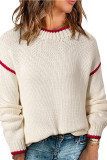 Solid Color Long Sleeved Knitted Round Neck Sweater