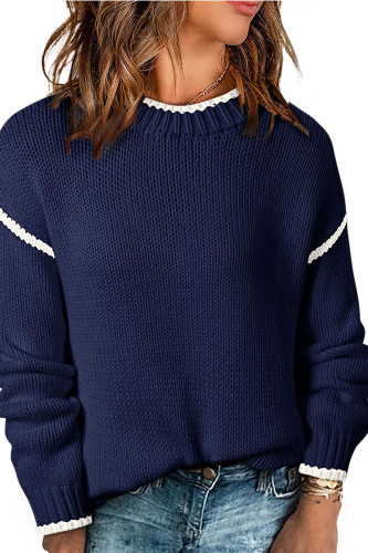 Solid Color Long Sleeved Knitted Round Neck Sweater